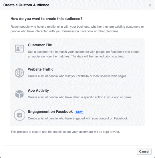 Facebook Custom Audience Options