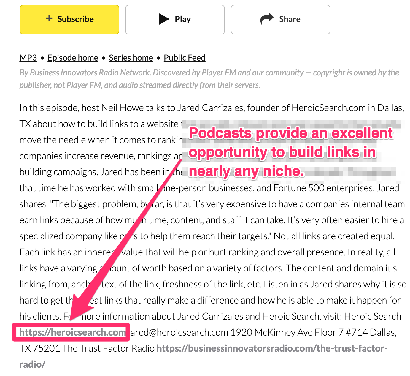 Podcast Link Building via @heroicsearch